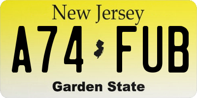 NJ license plate A74FUB