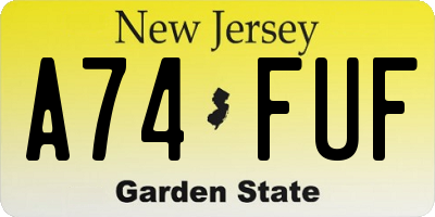 NJ license plate A74FUF