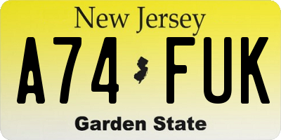 NJ license plate A74FUK