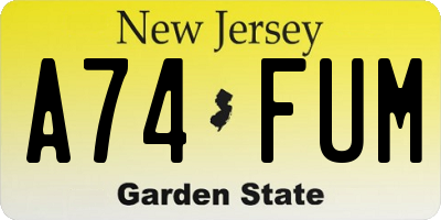 NJ license plate A74FUM