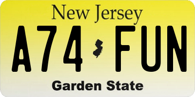 NJ license plate A74FUN