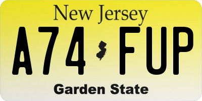 NJ license plate A74FUP