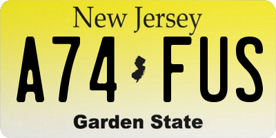 NJ license plate A74FUS