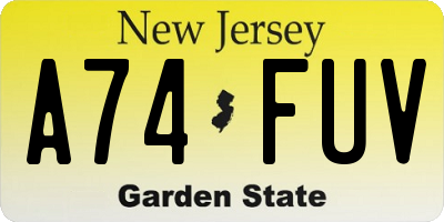 NJ license plate A74FUV