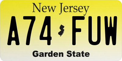 NJ license plate A74FUW