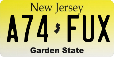 NJ license plate A74FUX