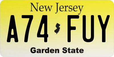 NJ license plate A74FUY