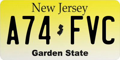 NJ license plate A74FVC