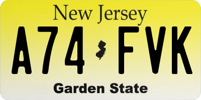 NJ license plate A74FVK