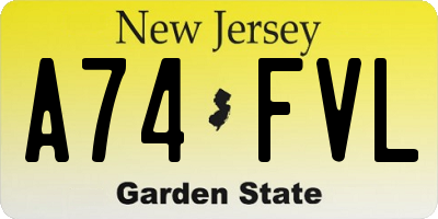NJ license plate A74FVL