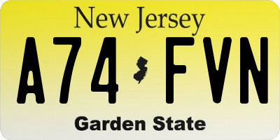 NJ license plate A74FVN
