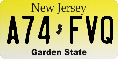 NJ license plate A74FVQ