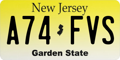 NJ license plate A74FVS