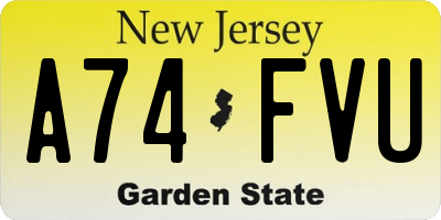 NJ license plate A74FVU