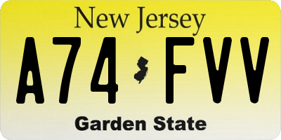 NJ license plate A74FVV