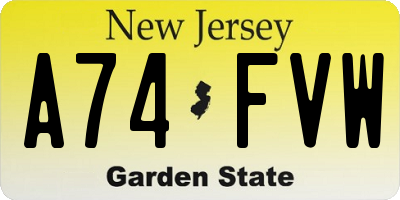 NJ license plate A74FVW