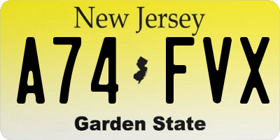 NJ license plate A74FVX
