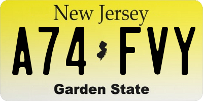 NJ license plate A74FVY