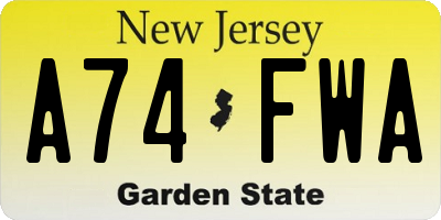 NJ license plate A74FWA