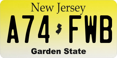 NJ license plate A74FWB