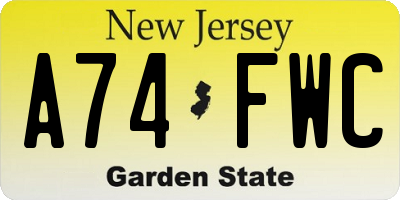 NJ license plate A74FWC