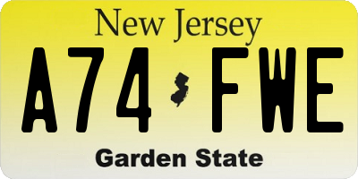NJ license plate A74FWE
