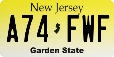 NJ license plate A74FWF