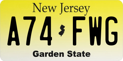 NJ license plate A74FWG