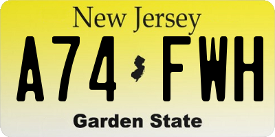 NJ license plate A74FWH