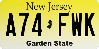 NJ license plate A74FWK