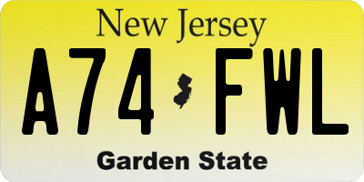 NJ license plate A74FWL
