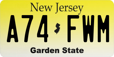 NJ license plate A74FWM