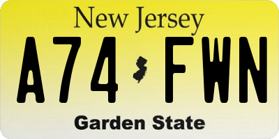 NJ license plate A74FWN