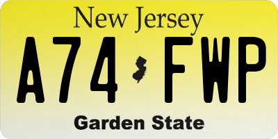 NJ license plate A74FWP