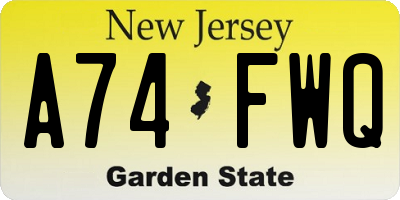 NJ license plate A74FWQ
