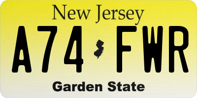 NJ license plate A74FWR