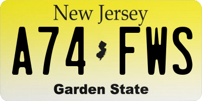 NJ license plate A74FWS