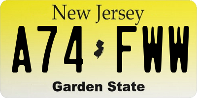 NJ license plate A74FWW