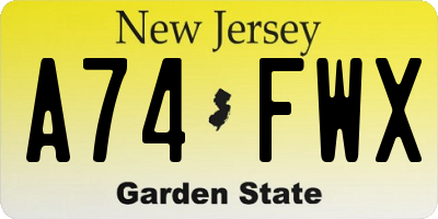 NJ license plate A74FWX