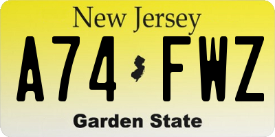 NJ license plate A74FWZ