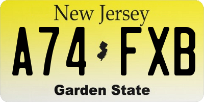 NJ license plate A74FXB