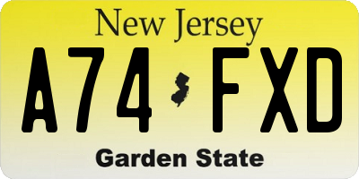 NJ license plate A74FXD