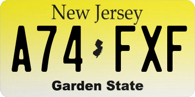NJ license plate A74FXF