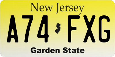 NJ license plate A74FXG