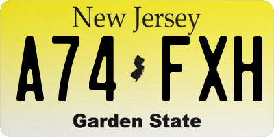NJ license plate A74FXH