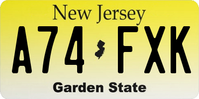 NJ license plate A74FXK