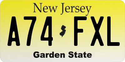 NJ license plate A74FXL