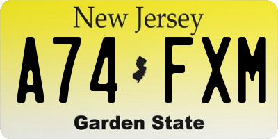 NJ license plate A74FXM