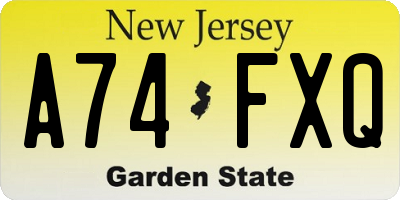 NJ license plate A74FXQ
