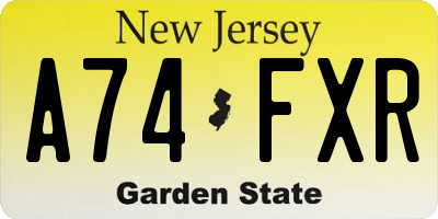 NJ license plate A74FXR